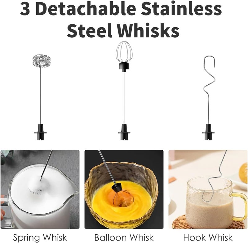 Styuanmmy Rechargeable Milk Frother Handheld with 3 Detachable Stainless Steel Whisks, 3 Speed Adjustable Electric Whisk Foam Maker, Handheld Drink Mixer, Frother Wand for Coffee, with Storage and Charging Base - Image 4